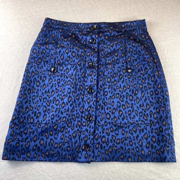 Banana Republic Blue & Black Leopard Print Skirt 4 Button Down Front Pockets - Picture 1 of 9